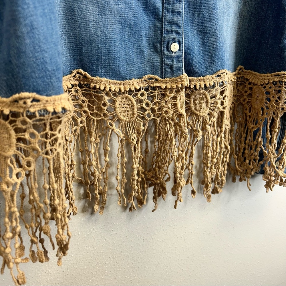 Universal Thread Upcycled Blue Denim Shacket Tan … - image 9